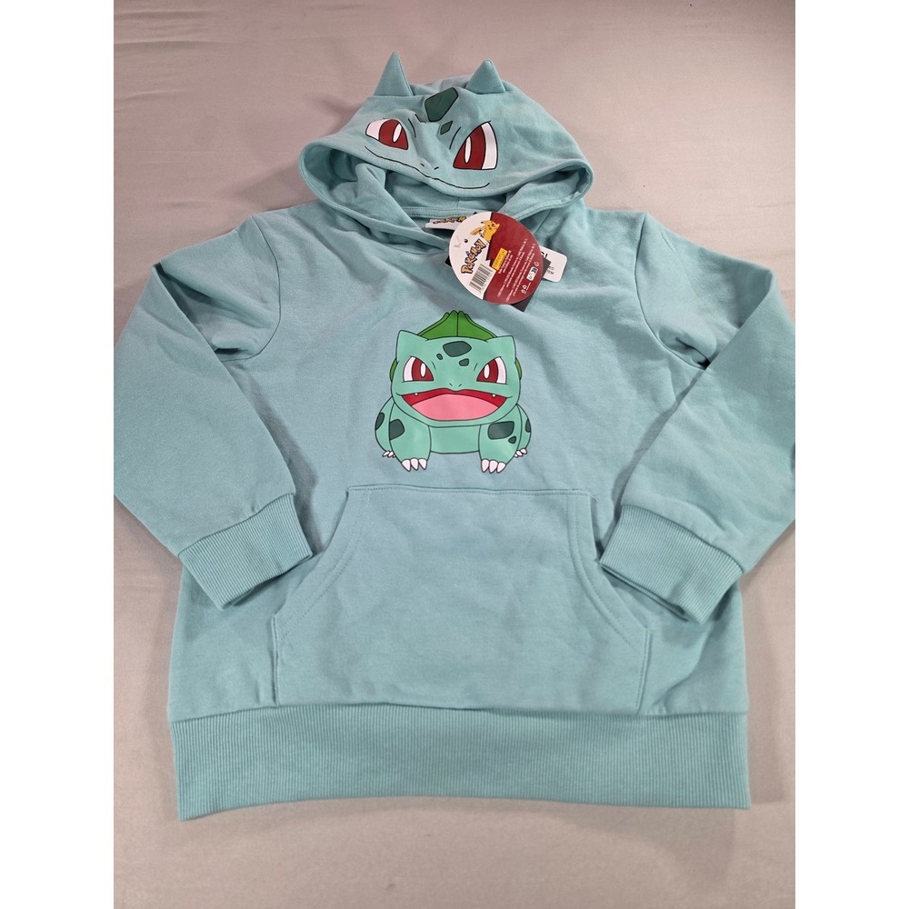 Pokemon Bulbasaur Kids Graphic Hoodie Aqua Blue Fleece Sweatshirt Size 7/8 NWT